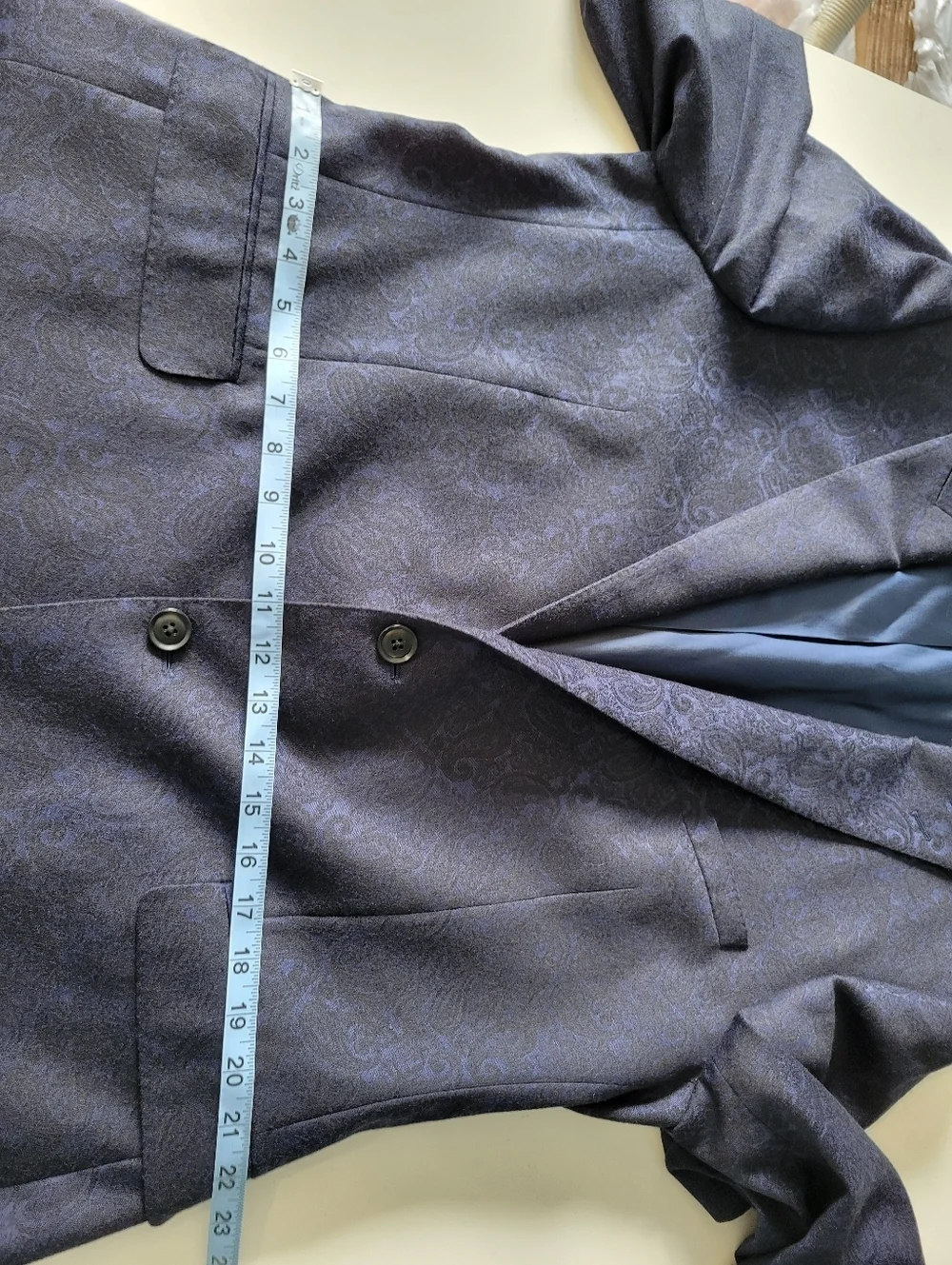Paul Betenly Mens Wool Cashmere Paisley Blazer Blue Navy 46L